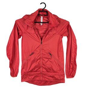 Womens Lululemon Athletica Red Jacket Full Zip Packable Hood Lightweight Size 2